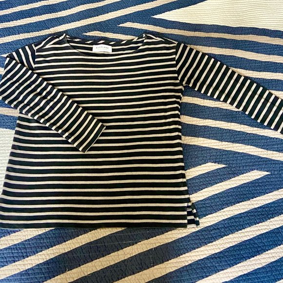 Everlane The Boxy Striped tee gray black boat neck sz S - Picture 3 of 6